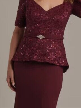 Oleg Cassini Burgundy Sequin Bodice Gown